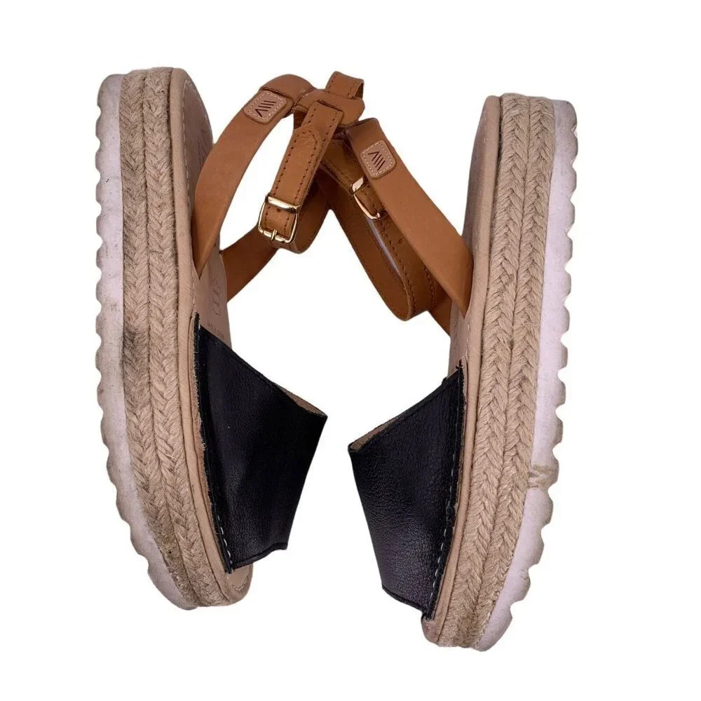 VISCATA BARCELONA Brown & Black Leather Espadrille Sandals Size 35